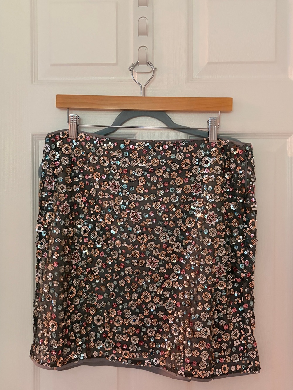 LOFT Black Sequin Floral Mini Skirt